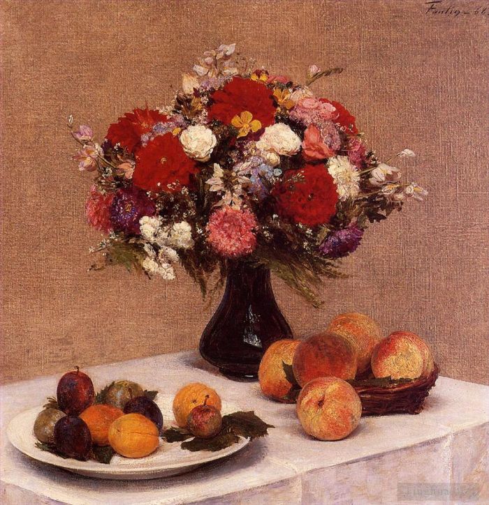 亨利·方坦·拉图尔 的油画作品 -  《鲜花和水果》