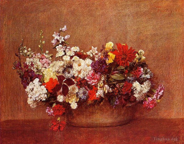 亨利·方坦·拉图尔 的油画作品 -  《碗里的花》