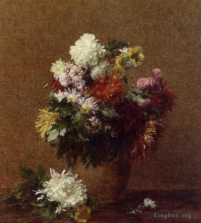 亨利·方坦·拉图尔 的油画作品 -  《大束菊花》