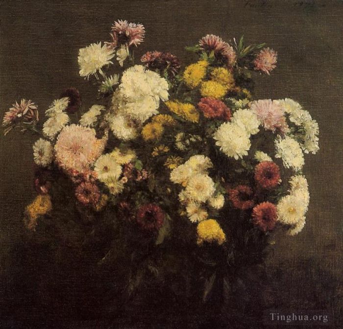 亨利·方坦·拉图尔 的油画作品 -  《大束菊花2》