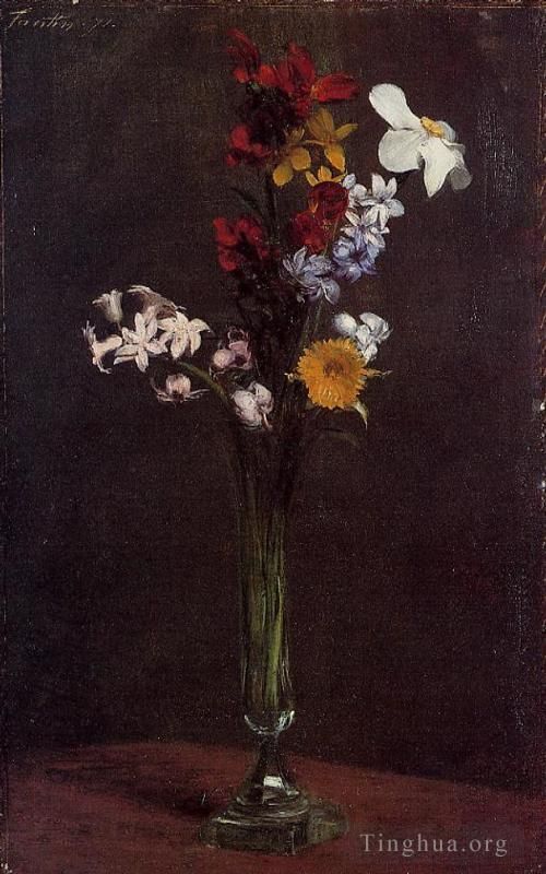 亨利·方坦·拉图尔 的油画作品 -  《水仙,风信子和旱金莲》