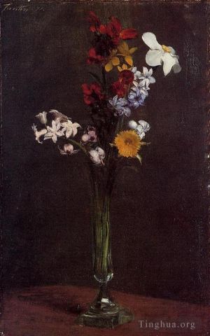 艺术家亨利·方坦·拉图尔作品《水仙,风信子和旱金莲》