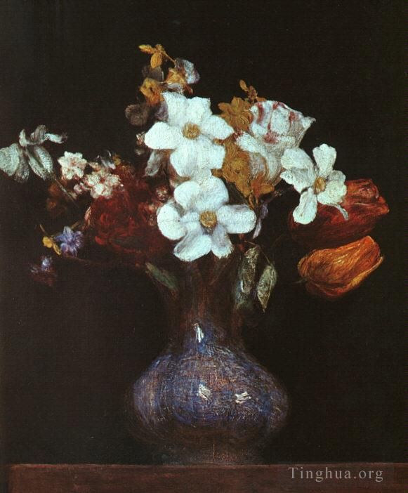 亨利·方坦·拉图尔 的油画作品 -  《水仙和郁金香,1862》
