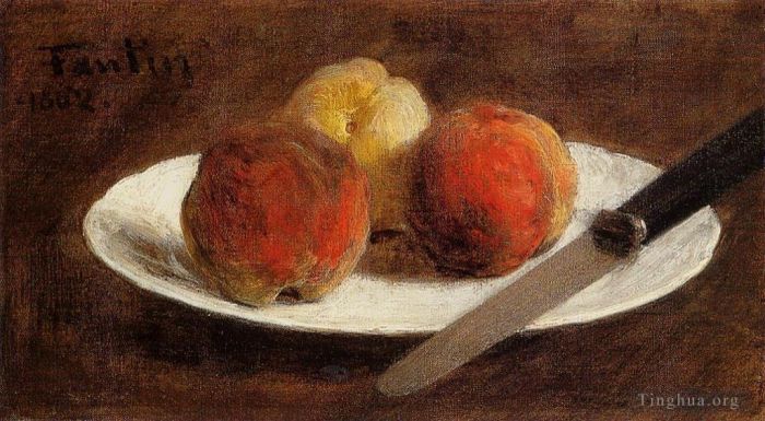亨利·方坦·拉图尔 的油画作品 -  《桃子盘》