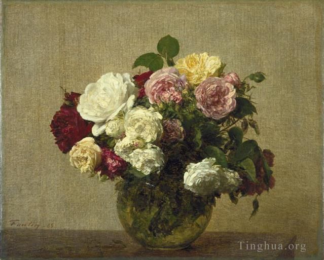 亨利·方坦·拉图尔 的油画作品 -  《玫瑰1885》