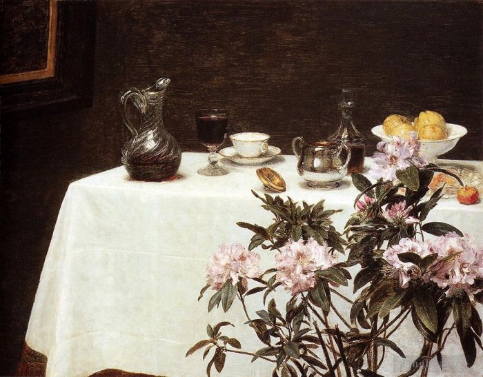 亨利·方坦·拉图尔 的油画作品 -  《静物,桌子的一角》