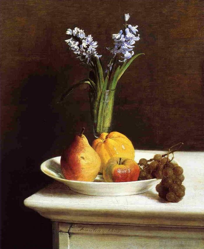 亨利·方坦·拉图尔 的油画作品 -  《静物风信子和水果》