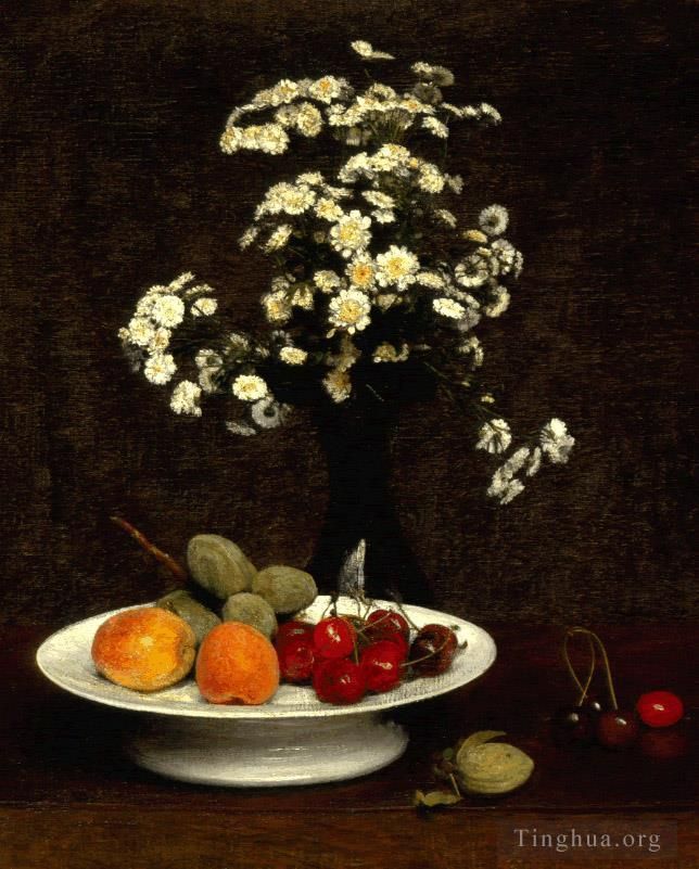 亨利·方坦·拉图尔 的油画作品 -  《有花的静物,1864》
