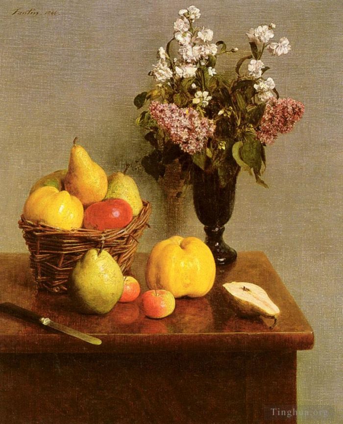 亨利·方坦·拉图尔 的油画作品 -  《静物与鲜花和水果》