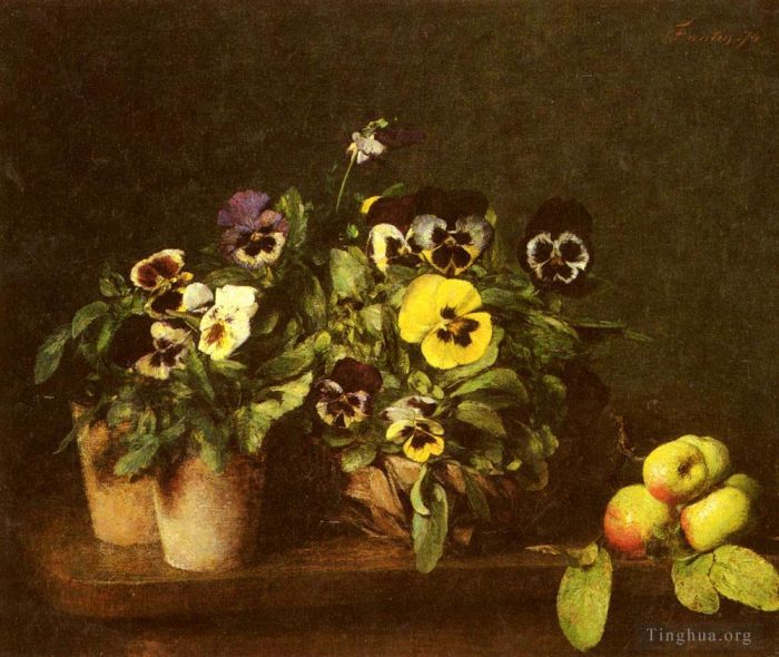 亨利·方坦·拉图尔 的油画作品 -  《静物与三色堇》