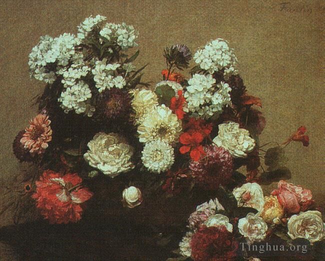 亨利·方坦·拉图尔 的油画作品 -  《有花的静物,1881》