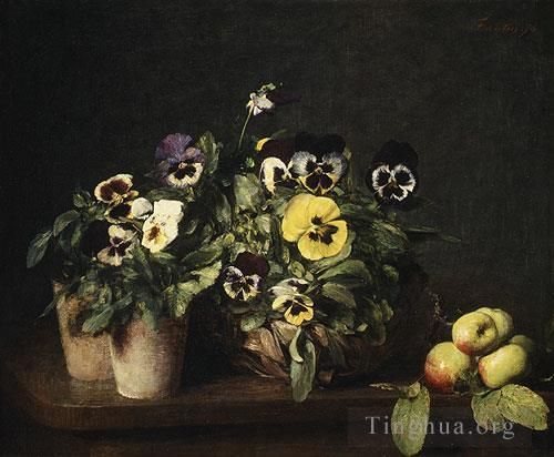 亨利·方坦·拉图尔 的油画作品 -  《静物与三色堇,1874》