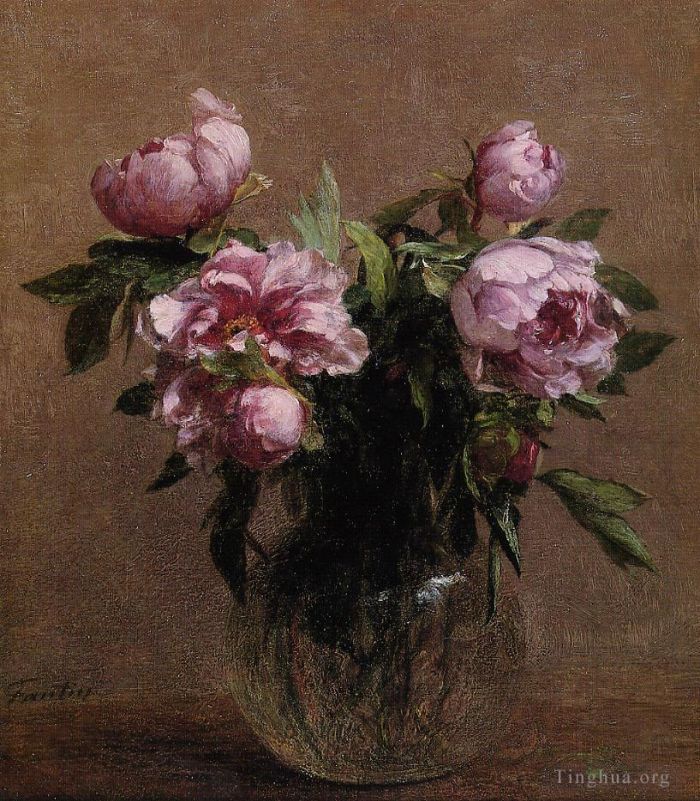 亨利·方坦·拉图尔 的油画作品 -  《牡丹花瓶》
