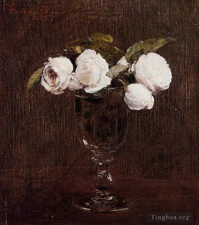 亨利·方坦·拉图尔 的油画作品 -  《玫瑰花瓶》