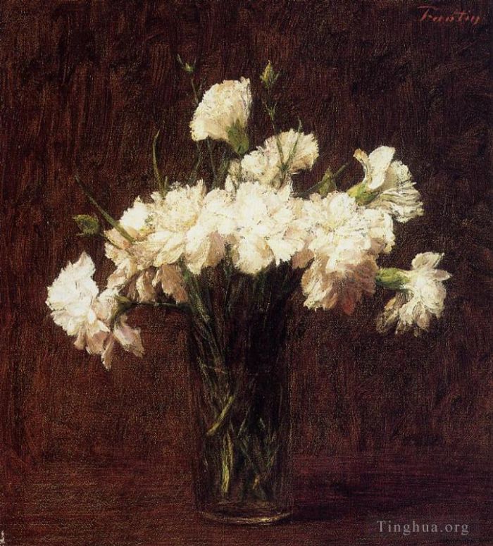 亨利·方坦·拉图尔 的油画作品 -  《白色康乃馨》