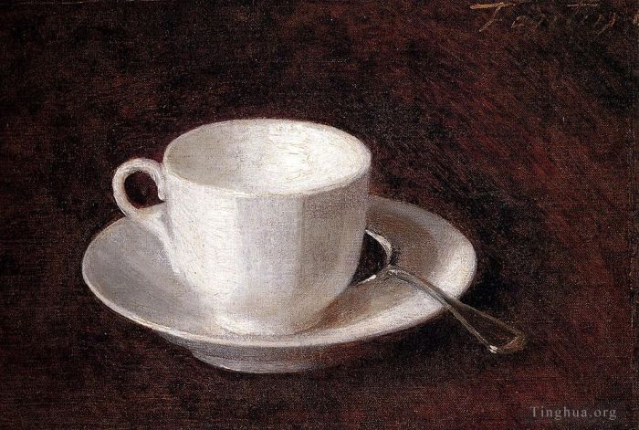 亨利·方坦·拉图尔 的油画作品 -  《白色杯子和碟子》