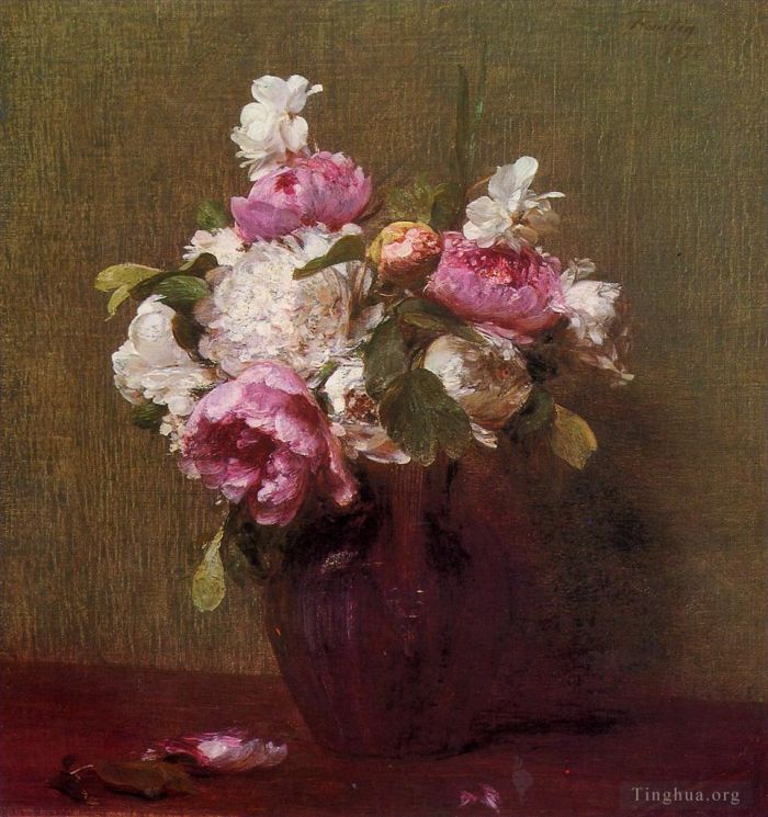 亨利·方坦·拉图尔 的油画作品 -  《白牡丹和玫瑰水仙》