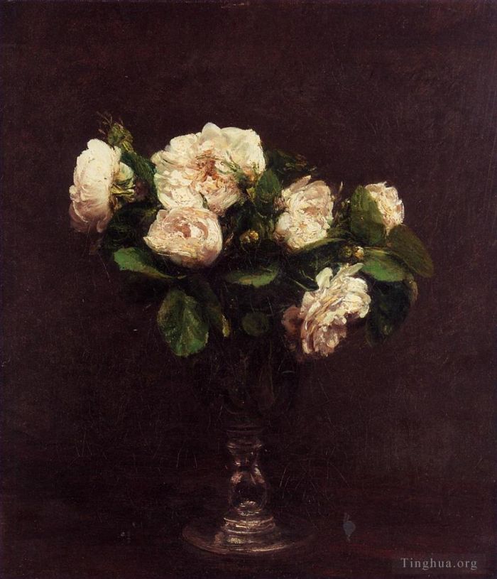 亨利·方坦·拉图尔 的油画作品 -  《白玫瑰》
