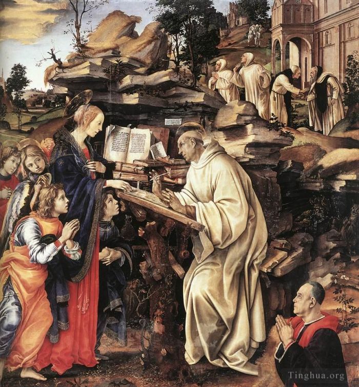 菲利皮诺·利比 的油画作品 -  《圣母显现给圣伯纳德,1486》