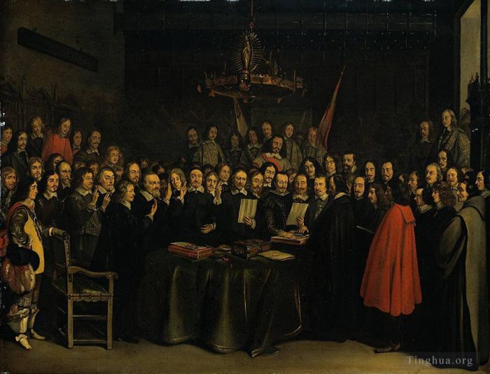 菲利皮诺·利比 的油画作品 -  《博尔赫二世·杰拉德·特尔,1648,年,5,月,1,日批准《明斯特条约》》