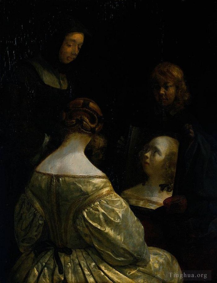 菲利皮诺·利比 的油画作品 -  《博尔赫二世·杰拉德·特尔《镜子前的女人》》