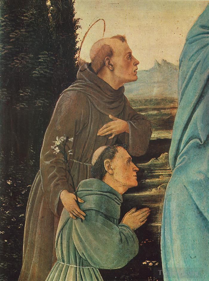 菲利皮诺·利比 的油画作品 -  《麦当娜与帕多瓦的孩子圣安东尼和,1480,年前的一位修道士detail1》