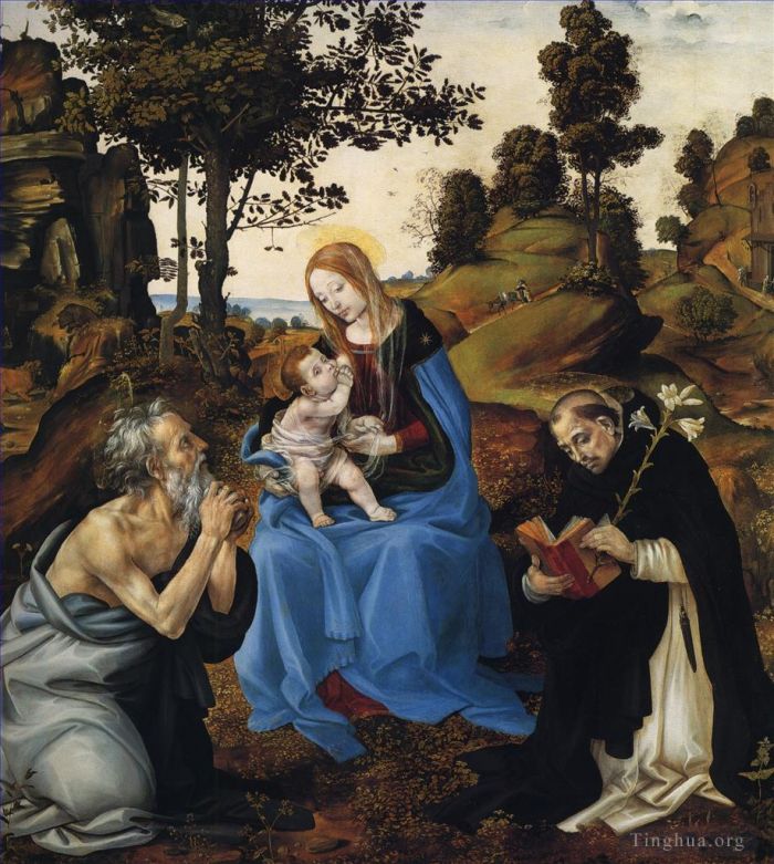 菲利皮诺·利比 的油画作品 -  《圣母子与圣杰罗姆和多米尼克》