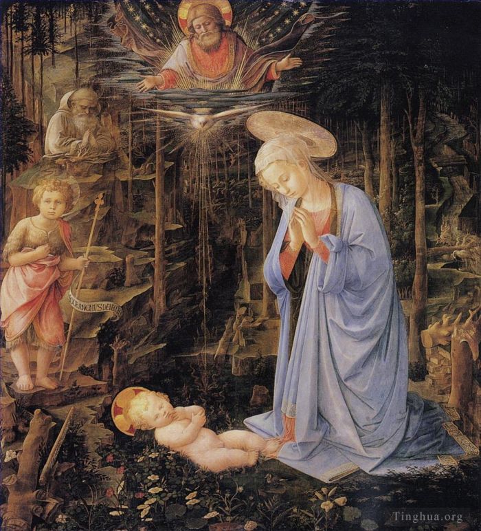 菲利皮诺·利比 的油画作品 -  《对婴儿浸信会和圣伯纳德的崇拜》