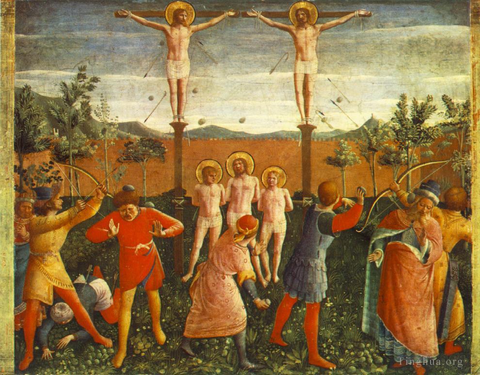 弗拉·安杰利科作品《圣科斯马斯和圣达米安被钉在十字架上并被石头砸死》