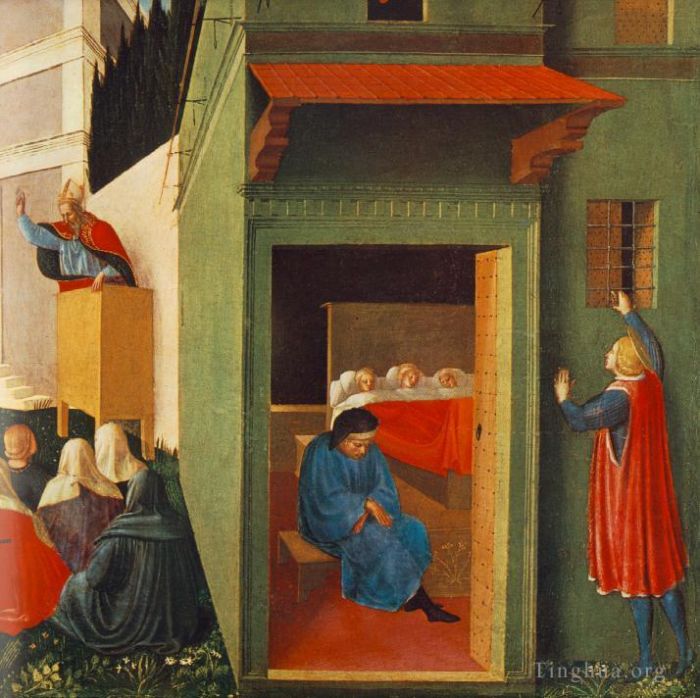 弗拉·安杰利科 的各类绘画作品 -  《圣尼古拉斯给三个贫穷女孩嫁妆的故事》