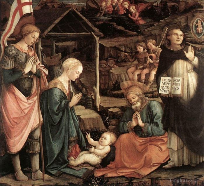 弗拉·菲利皮诺·利比 的各类绘画作品 -  《孩子与圣徒的崇拜,1460》