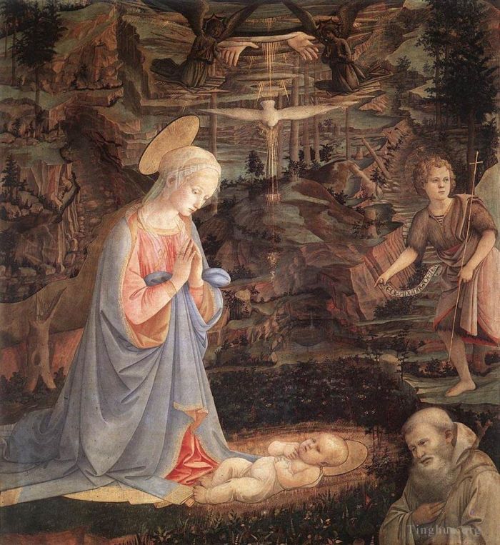 弗拉·菲利皮诺·利比 的各类绘画作品 -  《孩子与圣徒的崇拜,1463》