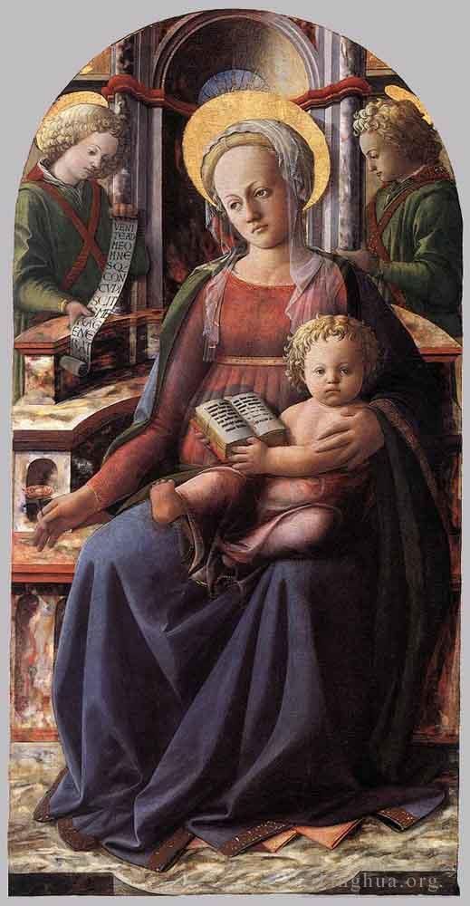 弗拉·菲利皮诺·利比 的各类绘画作品 -  《麦当娜和孩子与两个天使一起加冕》