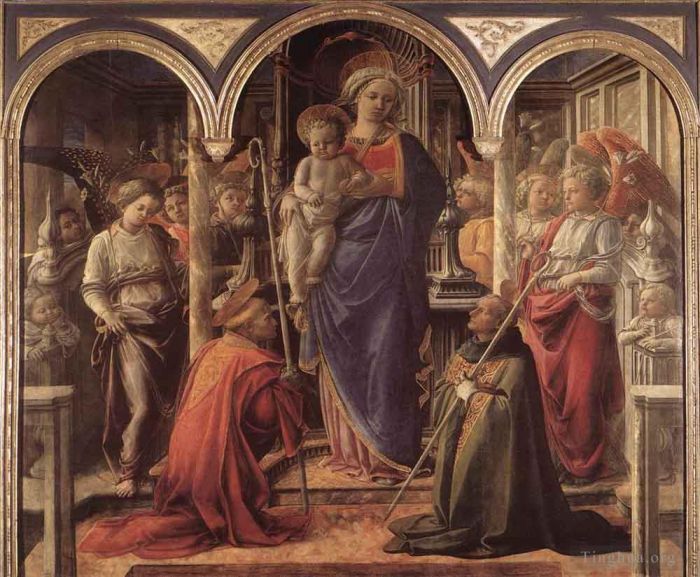 弗拉·菲利皮诺·利比 的各类绘画作品 -  《麦当娜和孩子与圣弗雷迪亚努斯和圣奥古斯丁》