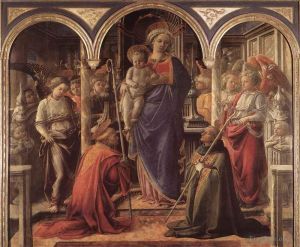 艺术家弗拉·菲利皮诺·利比作品《麦当娜和孩子与圣弗雷迪亚努斯和圣奥古斯丁》