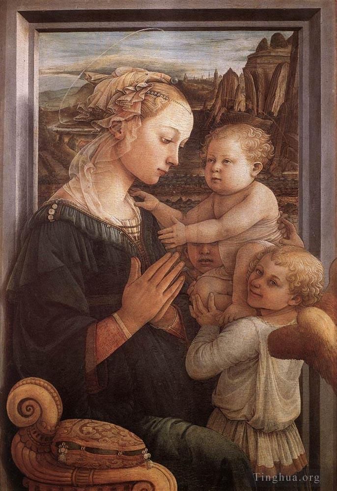 弗拉·菲利皮诺·利比 的各类绘画作品 -  《麦当娜与孩子和两个天使,1465》