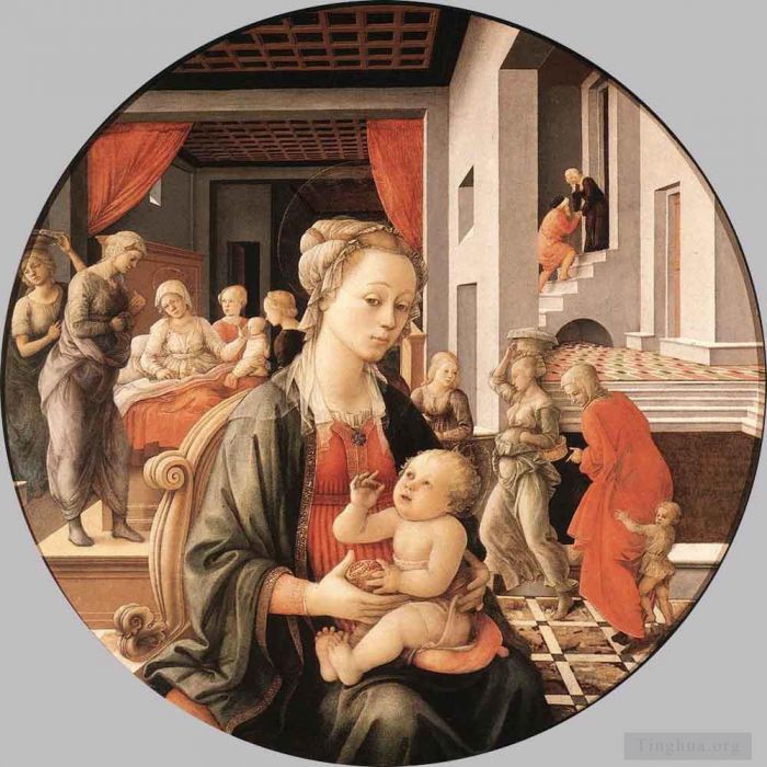 弗拉·菲利皮诺·利比 的各类绘画作品 -  《圣母与孩子和圣安妮生活场景》