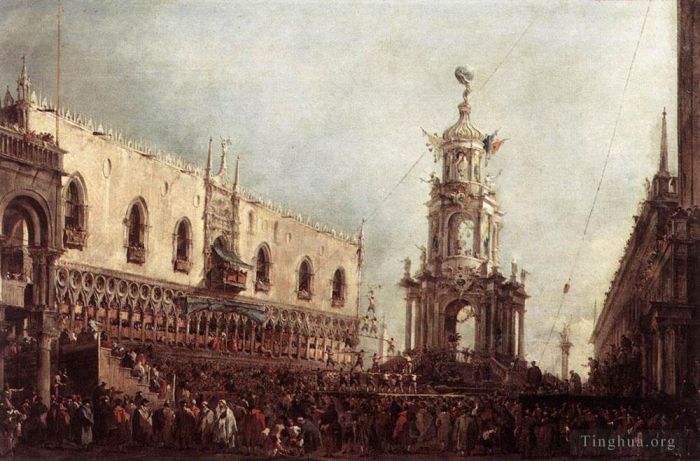 弗朗切斯科·瓜尔迪 的油画作品 -  《周四广场狂欢节》