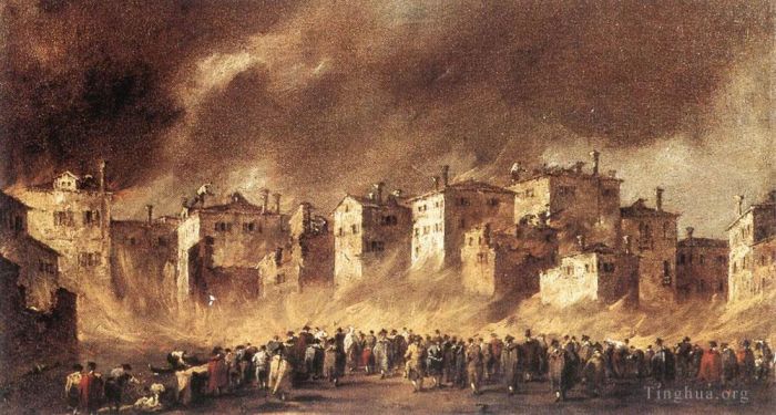 弗朗切斯科·瓜尔迪 的油画作品 -  《圣马库拉,2,号油库发生火灾》