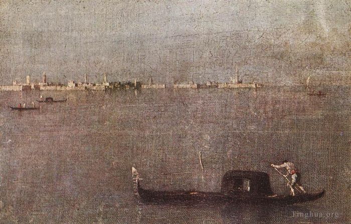 弗朗切斯科·瓜尔迪 的油画作品 -  《泻湖中的贡多拉》