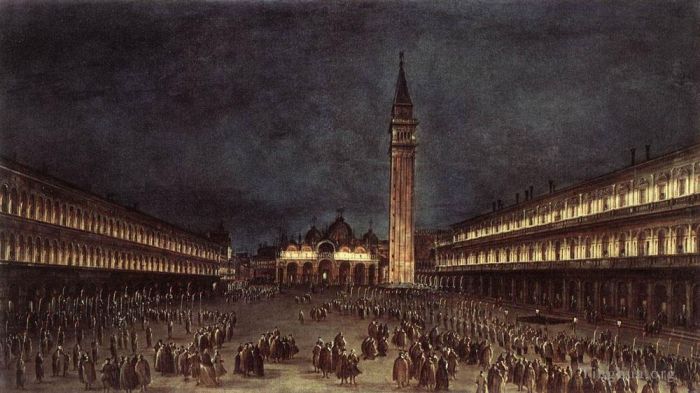 弗朗切斯科·瓜尔迪 的油画作品 -  《圣马可广场夜间游行》