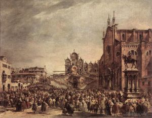 艺术家弗朗切斯科·瓜尔迪作品《教皇庇护六世祝福圣乔瓦尼和保罗广场上的人民》