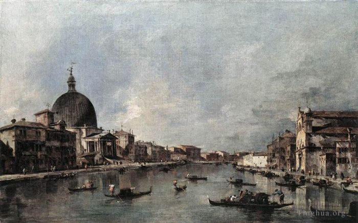 弗朗切斯科·瓜尔迪 的油画作品 -  《大运河与圣西蒙尼短笛和圣卢西亚》