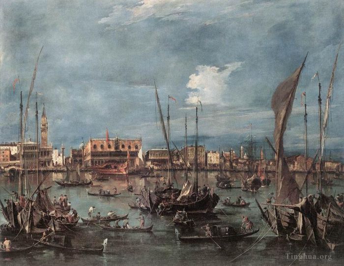 弗朗切斯科·瓜尔迪 的油画作品 -  《圣马可教堂的莫洛河和斯基亚沃尼河岸》