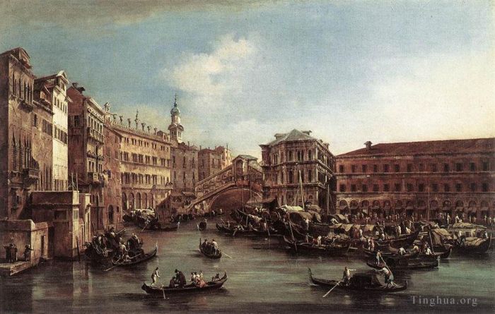 弗朗切斯科·瓜尔迪 的油画作品 -  《里亚托桥和卡梅尔伦吉宫》
