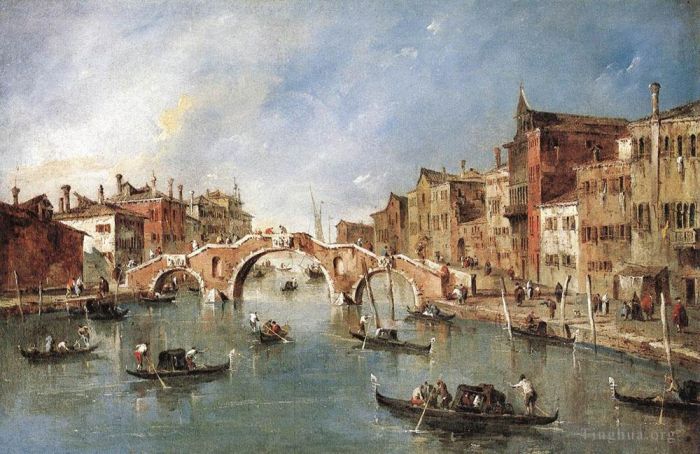 弗朗切斯科·瓜尔迪 的油画作品 -  《卡纳雷吉奥三拱桥》