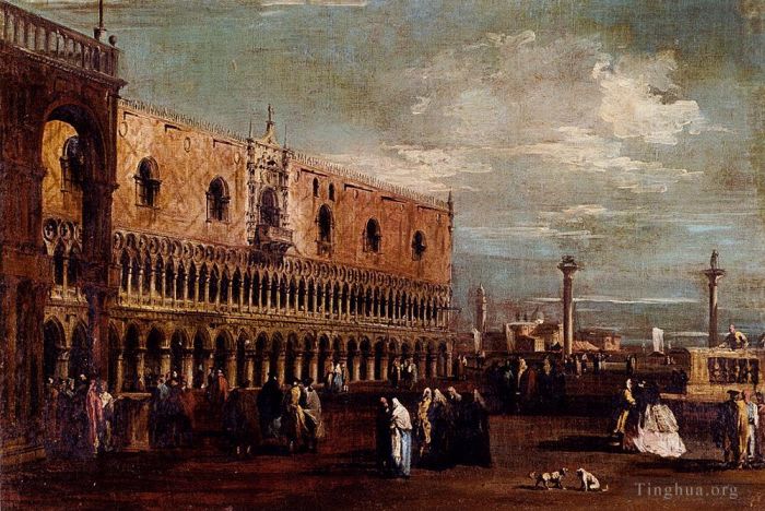 弗朗切斯科·瓜尔迪 的油画作品 -  《威尼斯,广场景观,向南看公爵宫》