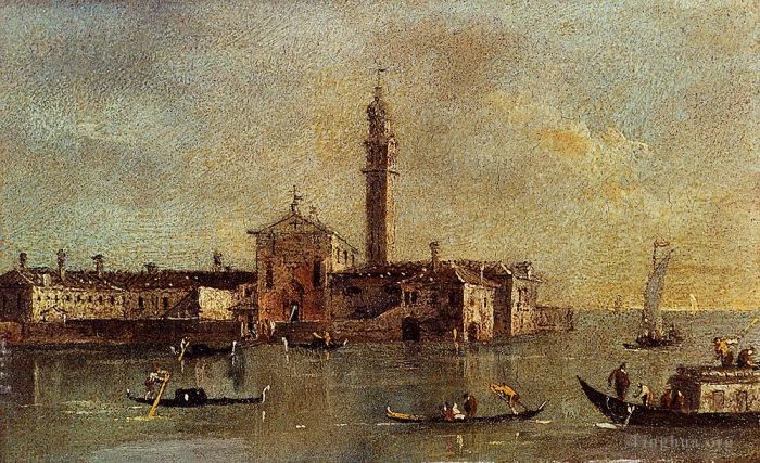 弗朗切斯科·瓜尔迪 的油画作品 -  《威尼斯阿尔加圣乔治岛的景观》