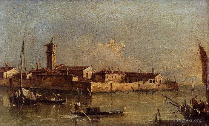 弗朗切斯科·瓜尔迪 的油画作品 -  《威尼斯穆拉诺附近圣米歇尔岛的景观》