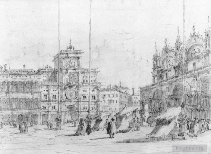 弗朗切斯科·瓜尔迪 的各类绘画作品 -  《钟表塔,(Torre,del,Orologio),绘图》